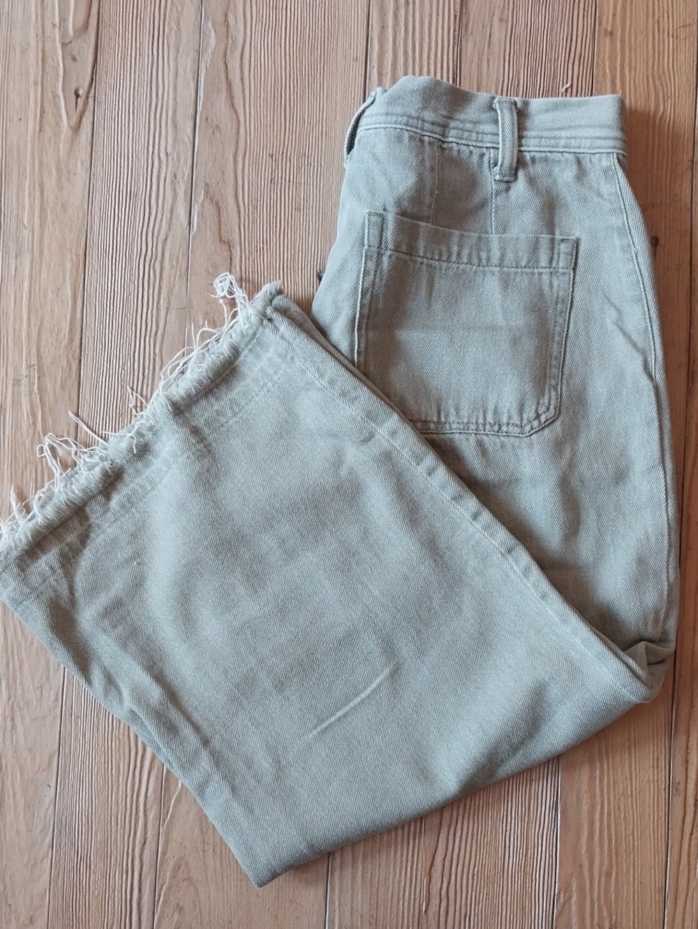 Rewash Cropped Straight-Leg Pants in Light Olive